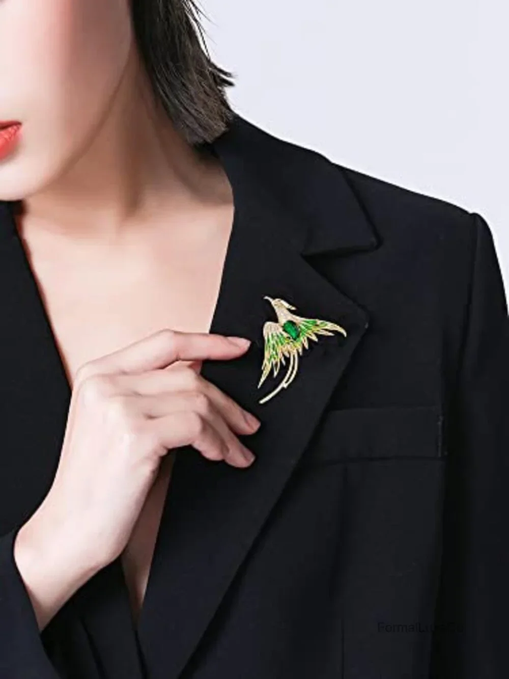 14K Gold Phoenix Brooch Moissanite Gemstones Enamel Luxury Pin
